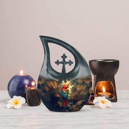 Macaw Parrot Cross Drop Design Urn