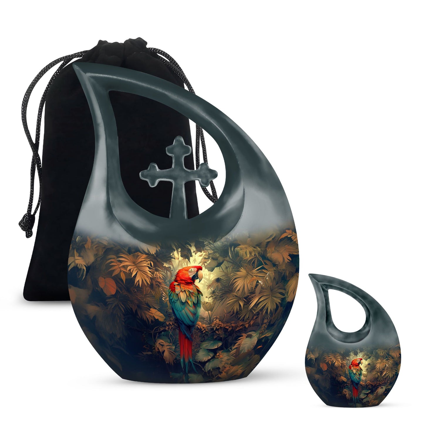 Macaw Parrot Theme Large Urn With 1 Keepsake Urn