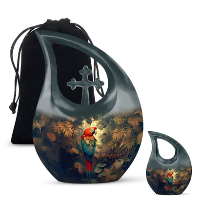 Macaw Parrot Theme Large Urn With 1 Keepsake Urn