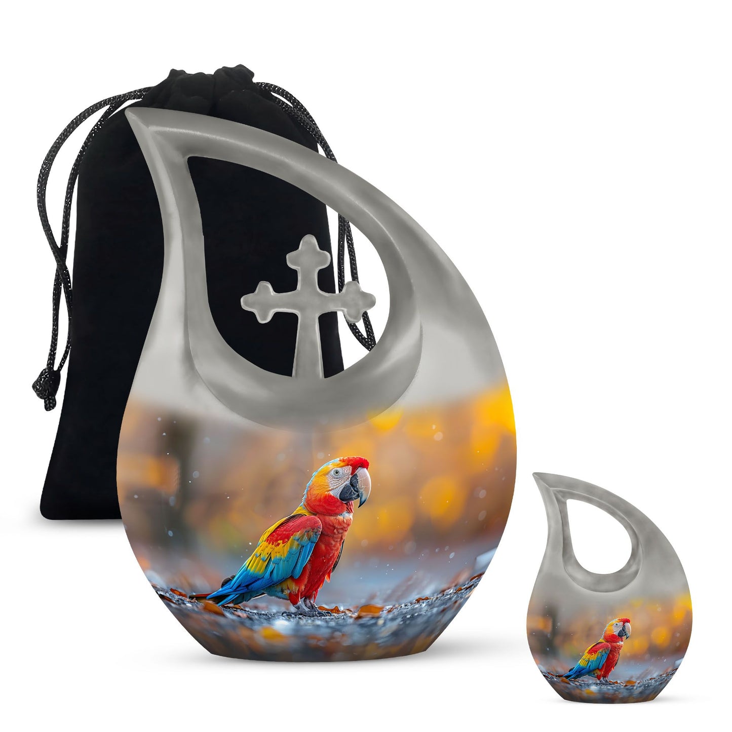 Macaw Parrot Theme Large Urn With 1 Keepsake Urn