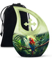 10-inch Macaw Parrot Urn with Cross Drop design, ideal for adult companion memorial urns