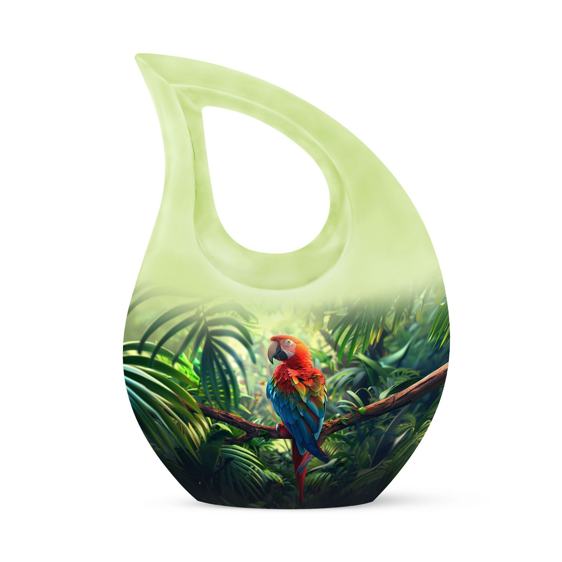 10-inch Macaw Parrot Urn with Cross Drop design, ideal for adult companion memorial urns