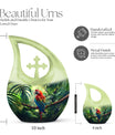 10-inch Macaw Parrot Urn with Cross Drop design, ideal for adult companion memorial urns