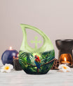10-inch Macaw Parrot Urn with Cross Drop design, ideal for adult companion memorial urns