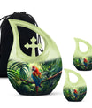 10-inch Macaw Parrot Urn with Cross Drop design, ideal for adult companion memorial urns