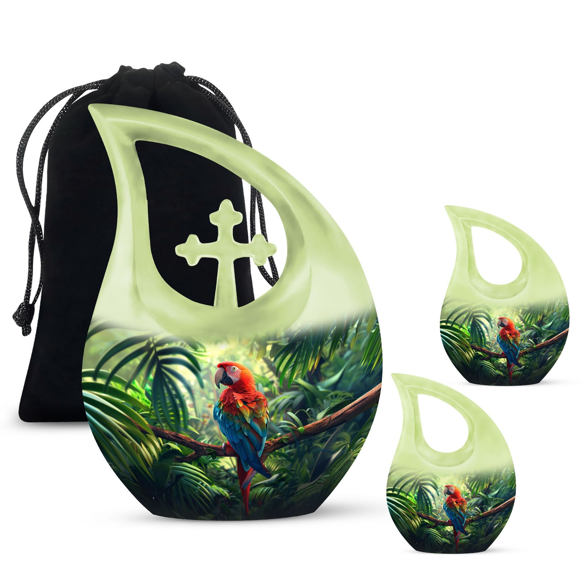 10-inch Macaw Parrot Urn with Cross Drop design, ideal for adult companion memorial urns