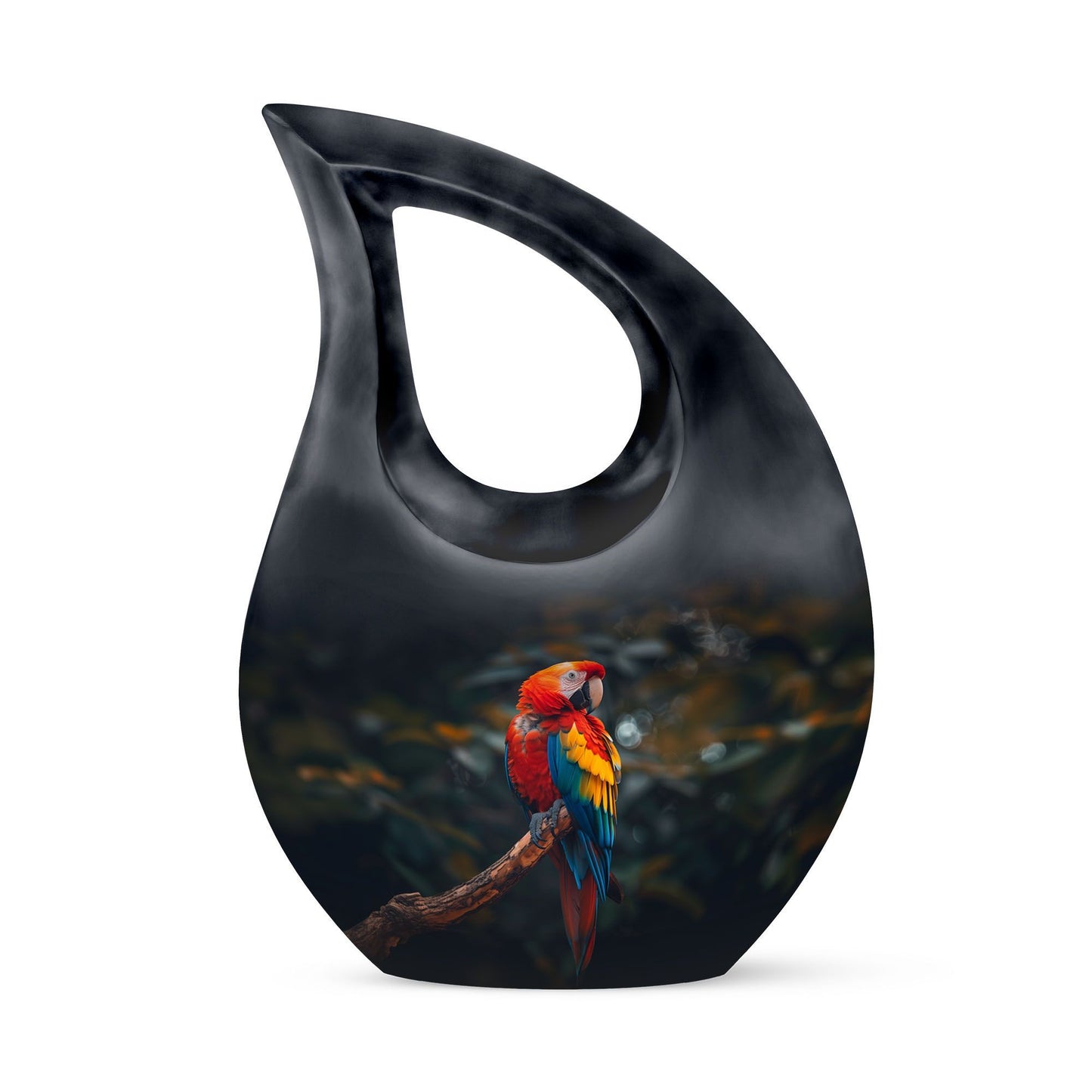 Macaw Parrot themed 10-inch Cross Drop Large Urn for adult cremation, personalized engraving