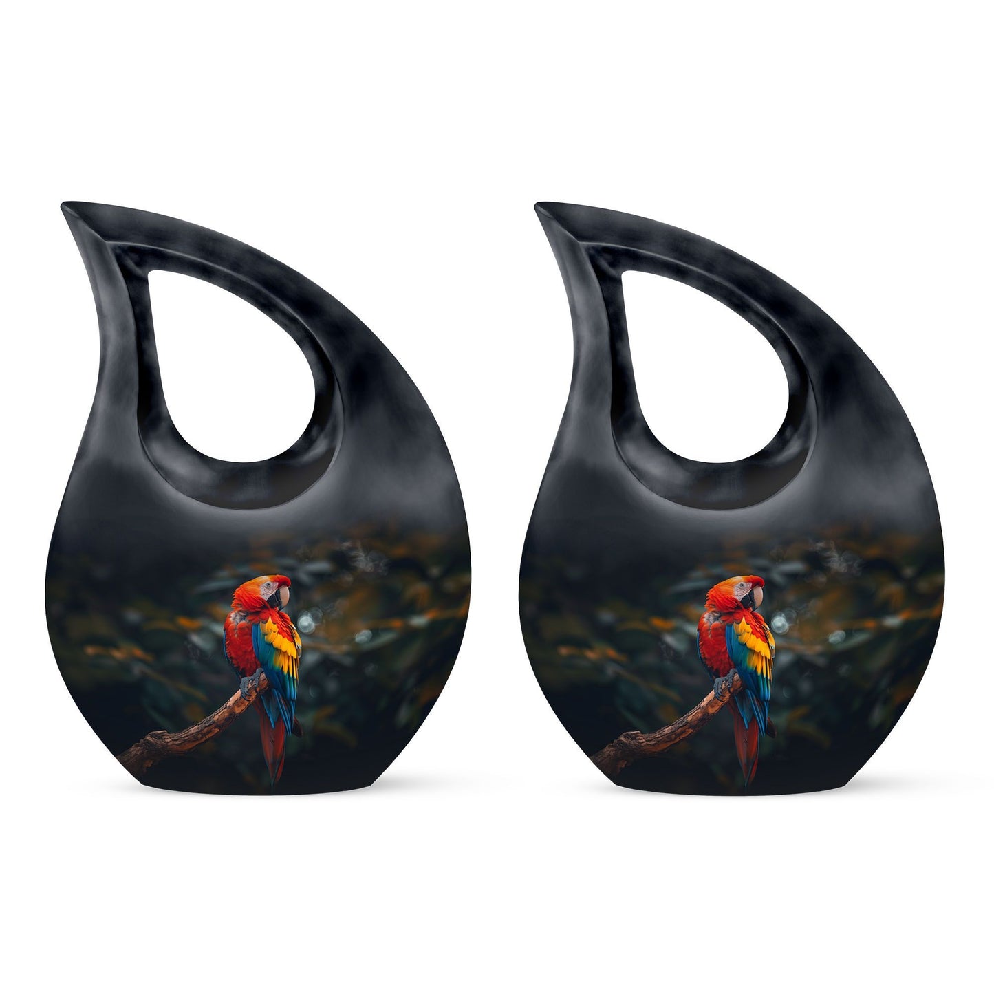 Macaw Parrot themed 10-inch Cross Drop Large Urn for adult cremation, personalized engraving