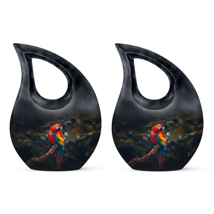 Macaw Parrot themed 10-inch Cross Drop Large Urn for adult cremation, personalized engraving