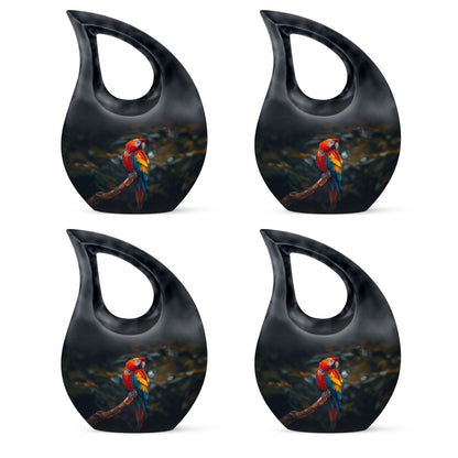 Macaw Parrot themed 10-inch Cross Drop Large Urn for adult cremation, personalized engraving