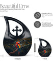 Macaw Parrot themed 10-inch Cross Drop Large Urn for adult cremation, personalized engraving