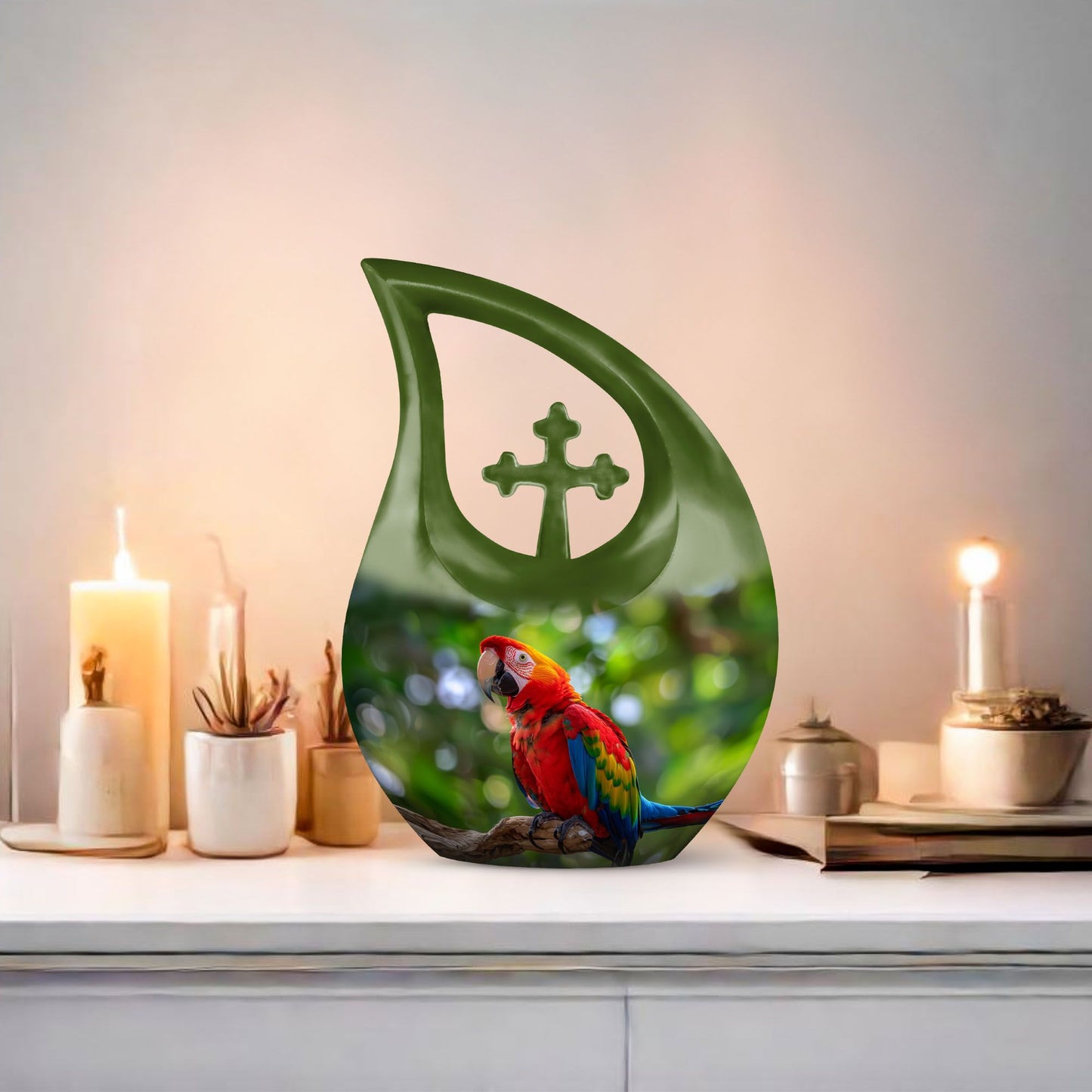 Macaw Parrot-themed urn, Large 10-inch Aluminium