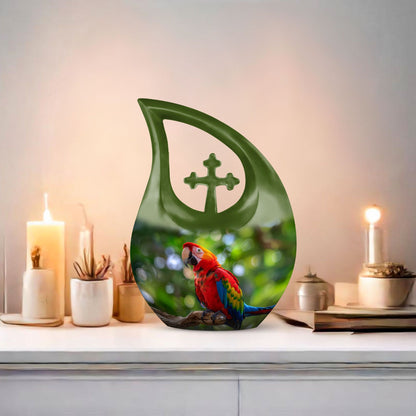 Macaw Parrot-themed urn, Large 10-inch Aluminium