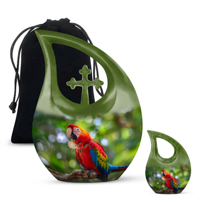 Macaw Parrot-themed urn, Large 10-inch Aluminium