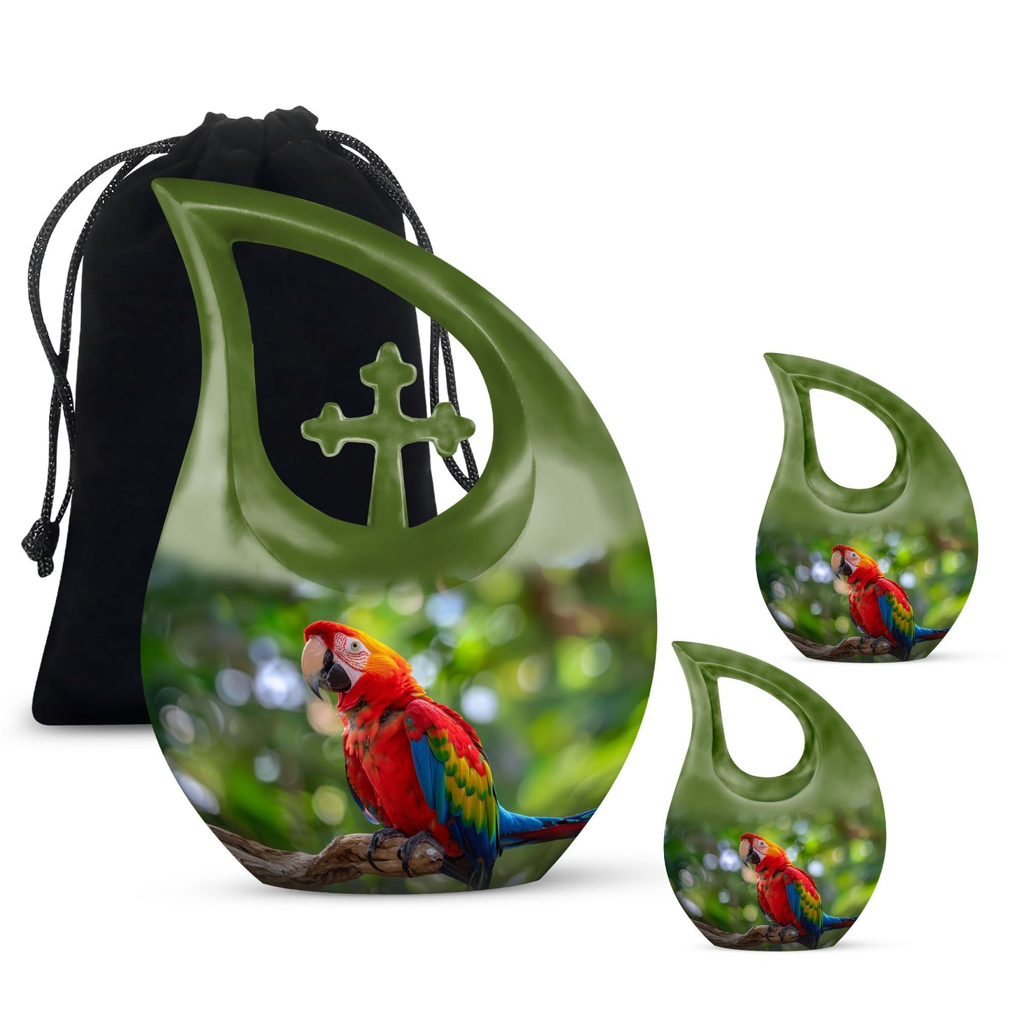 Macaw Parrot-themed urn, Large 10-inch Aluminium