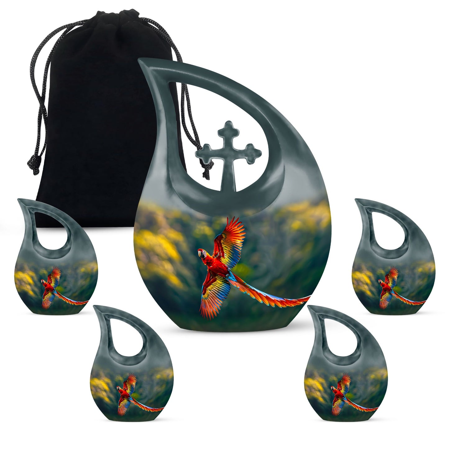 10-inch Macaw Parrot Urn with Cross Drop Design