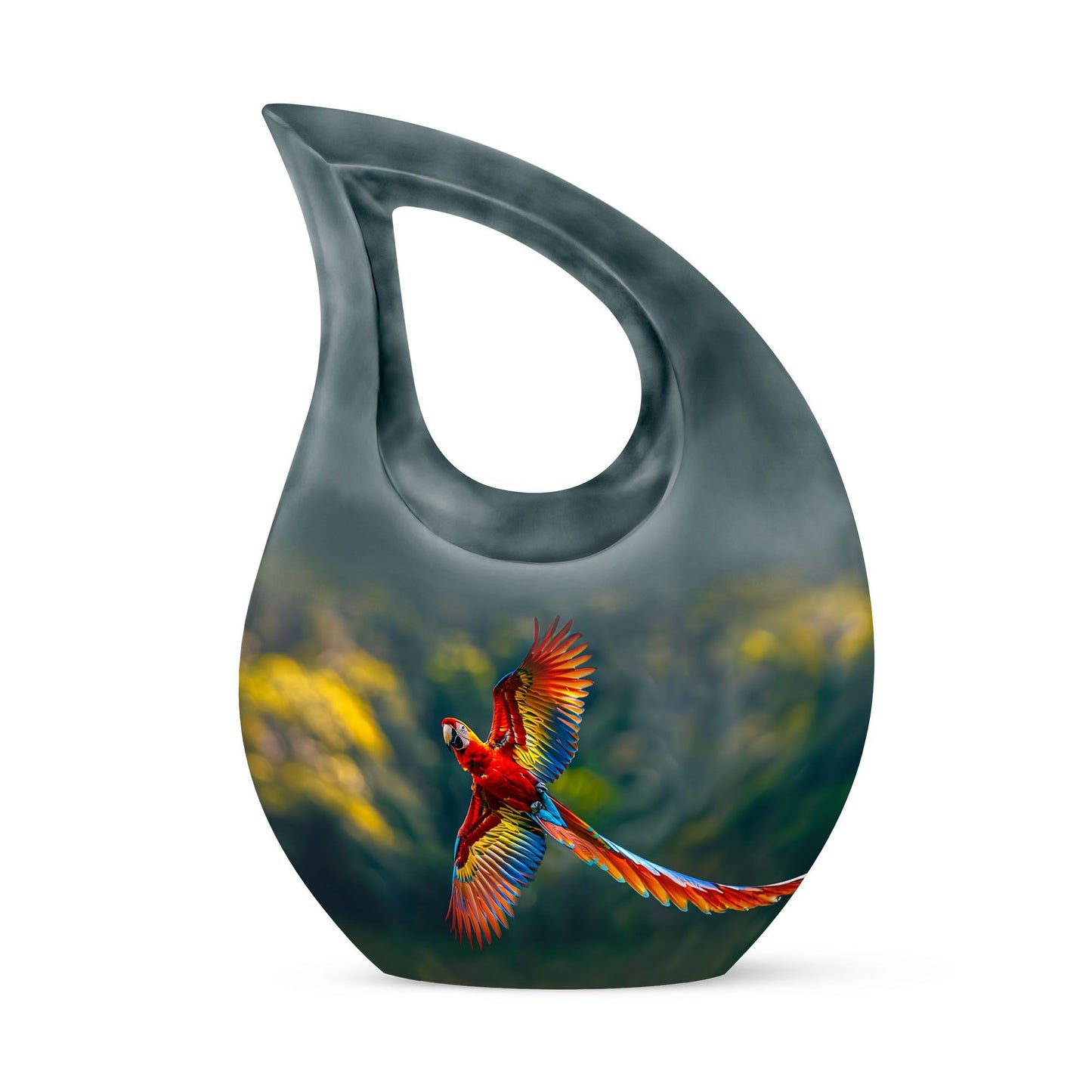 10-inch Macaw Parrot Urn with Cross Drop Design