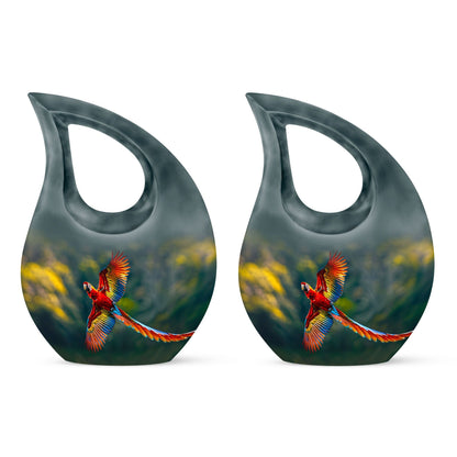 10-inch Macaw Parrot Urn with Cross Drop Design