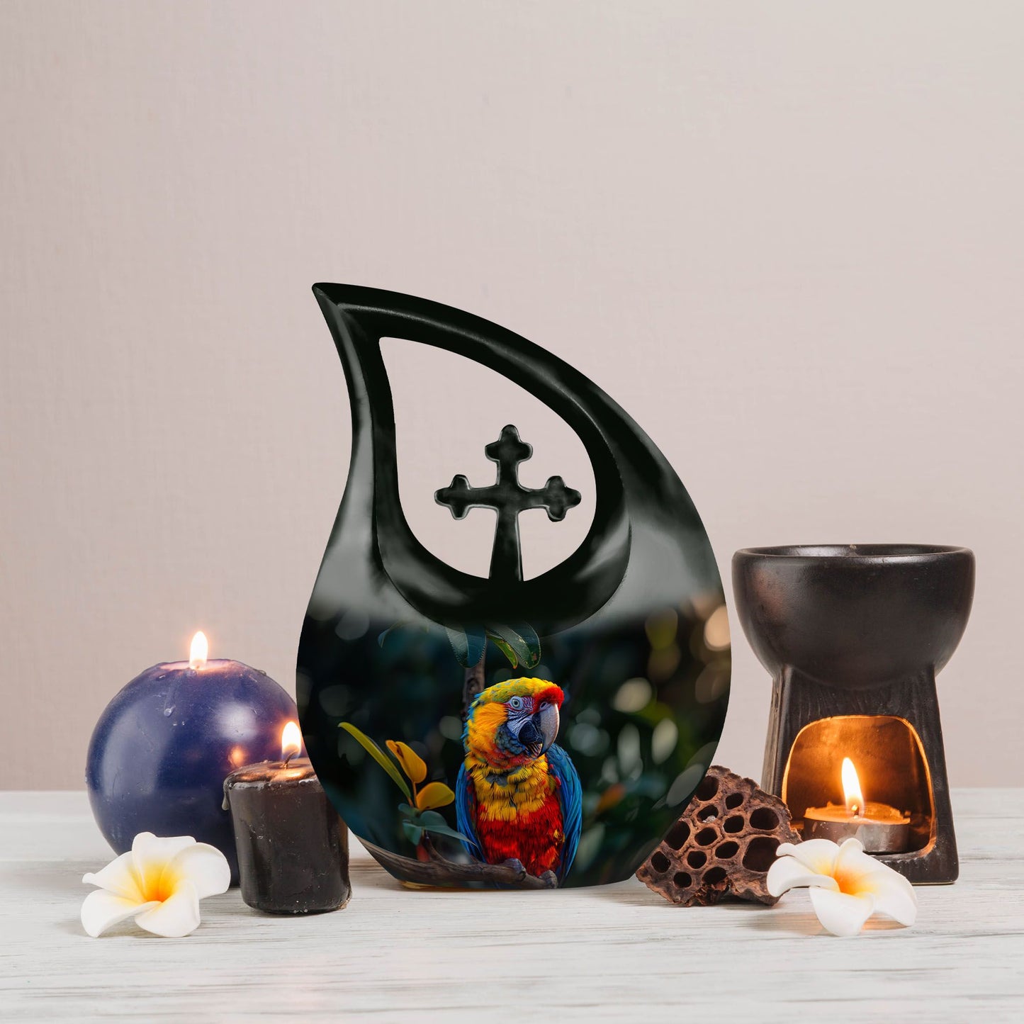 Macaw Parrot Cross Drop design urn