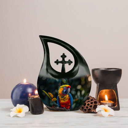 Macaw Parrot Cross Drop design urn