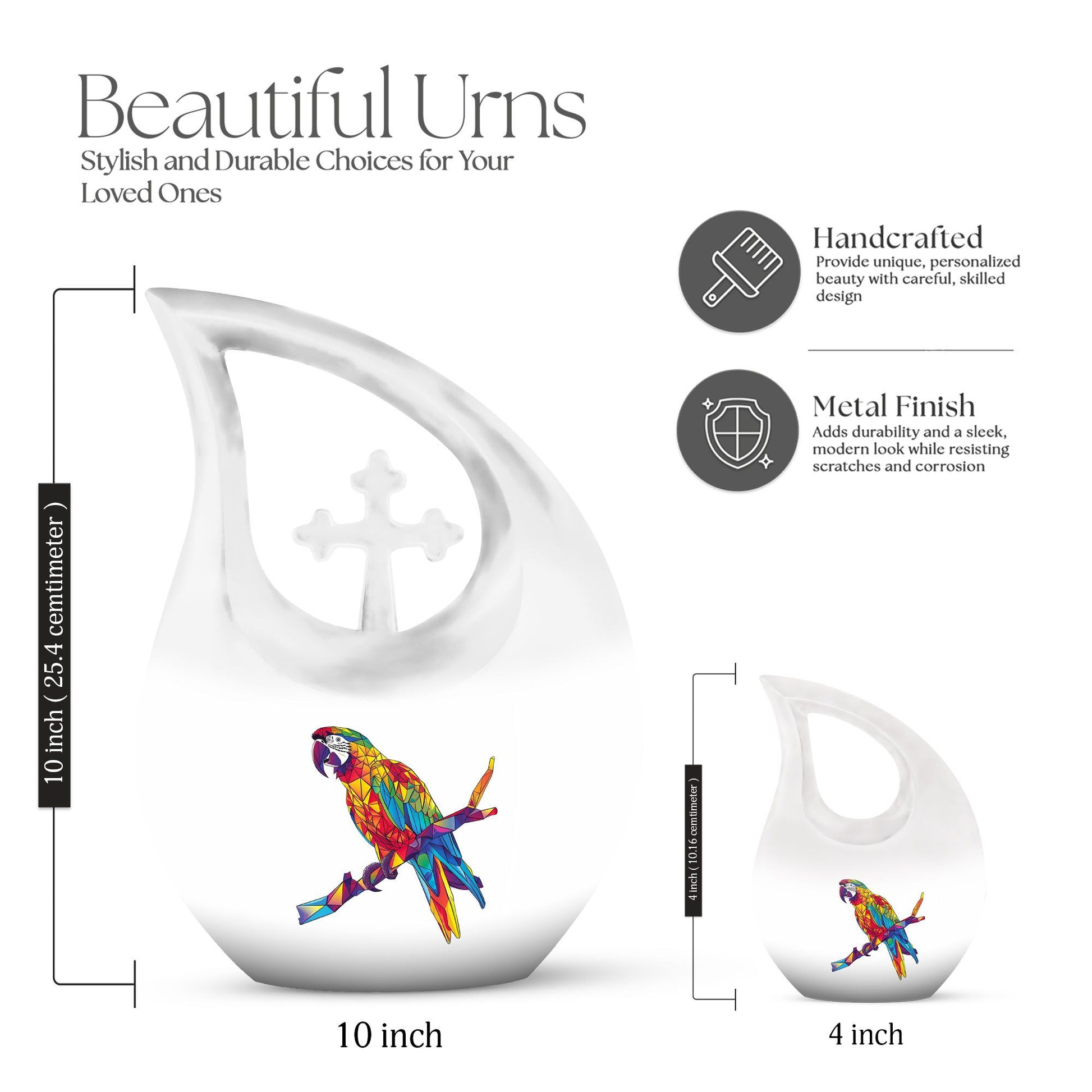 10 inch Cross Drop Macaw Parrot Urn, customizable medium 