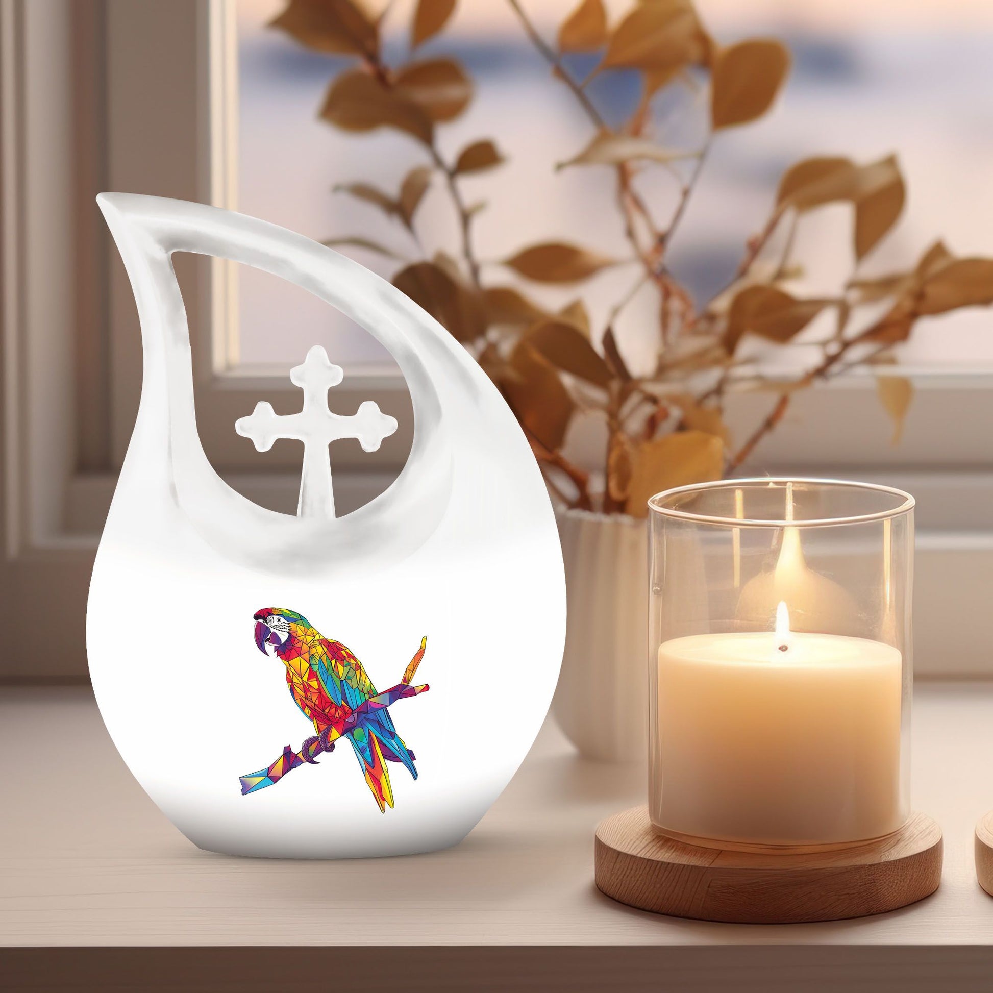 10 inch Cross Drop Macaw Parrot Urn, customizable medium 