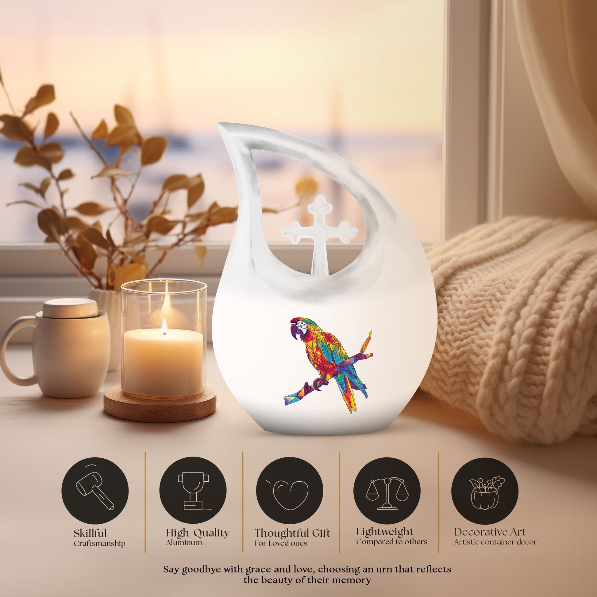 10 inch Cross Drop Macaw Parrot Urn, customizable medium 