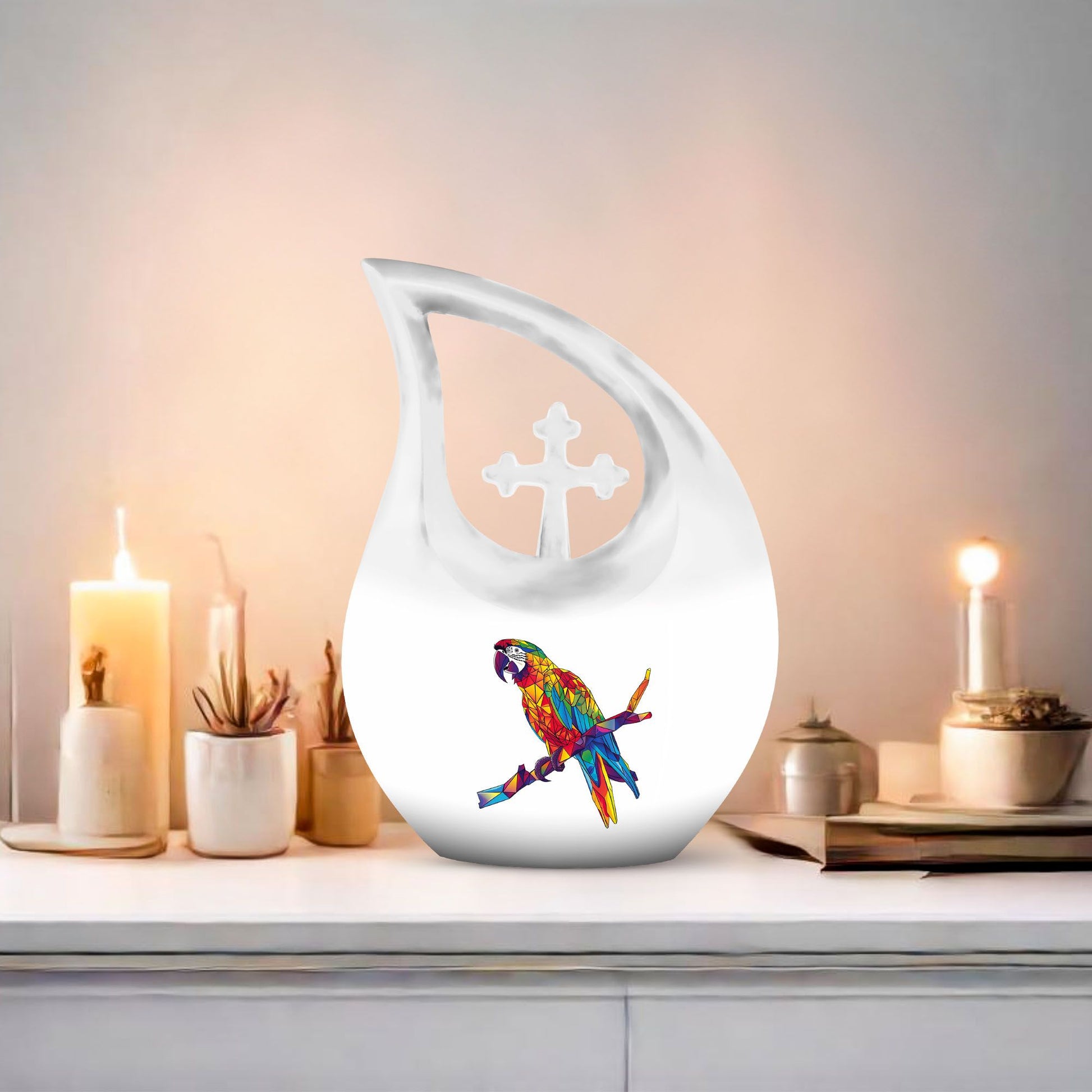 10 inch Cross Drop Macaw Parrot Urn, customizable medium 