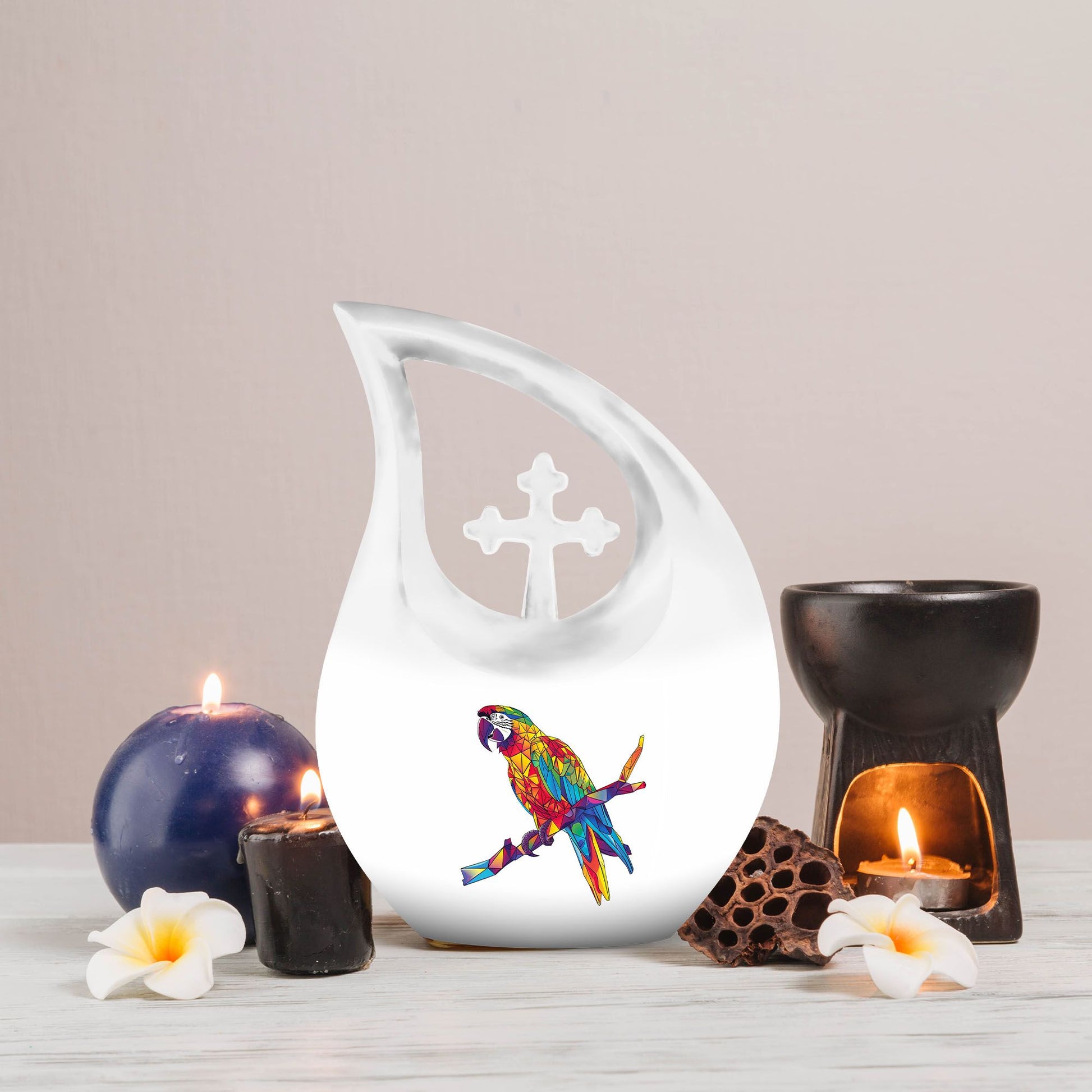 10 inch Cross Drop Macaw Parrot Urn, customizable medium 