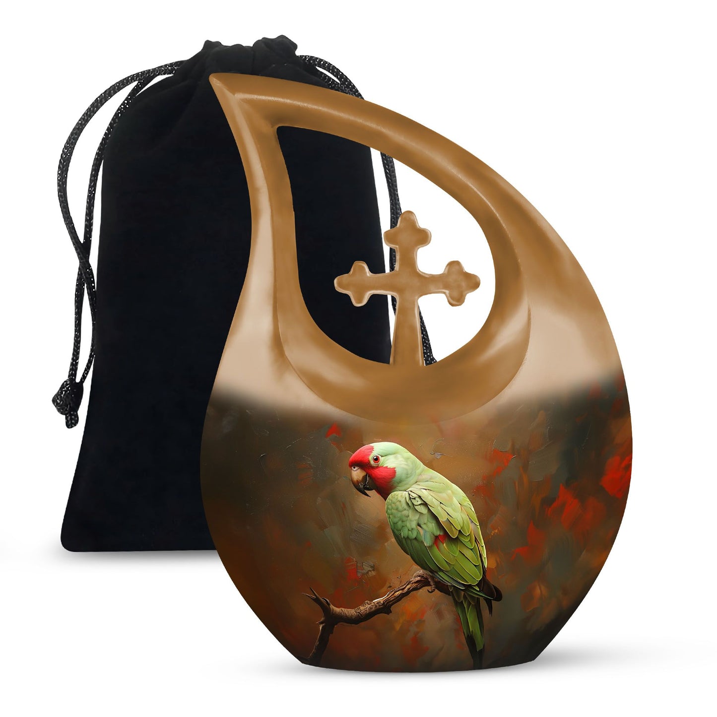 10-inch Macaw Parrot Urn, Cross Drop design in Aluminium, 