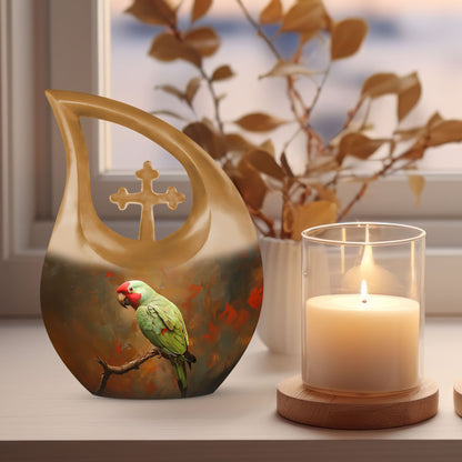 10-inch Macaw Parrot Urn, Cross Drop design in Aluminium, 