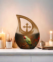 10-inch Macaw Parrot Urn, Cross Drop design in Aluminium, 
