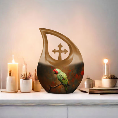 10-inch Macaw Parrot Urn, Cross Drop design in Aluminium, 