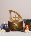 10-inch Macaw Parrot Urn, Cross Drop design in Aluminium, 
