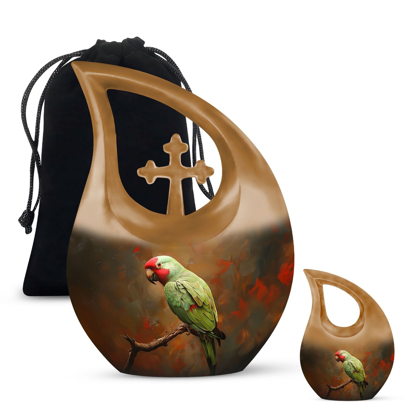 10-inch Macaw Parrot Urn, Cross Drop design in Aluminium, 
