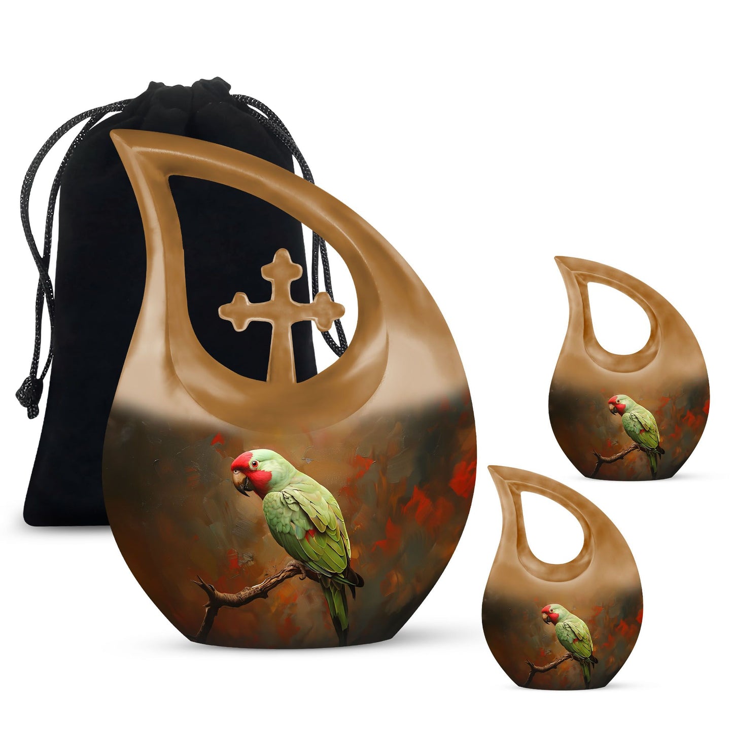 10-inch Macaw Parrot Urn, Cross Drop design in Aluminium, 
