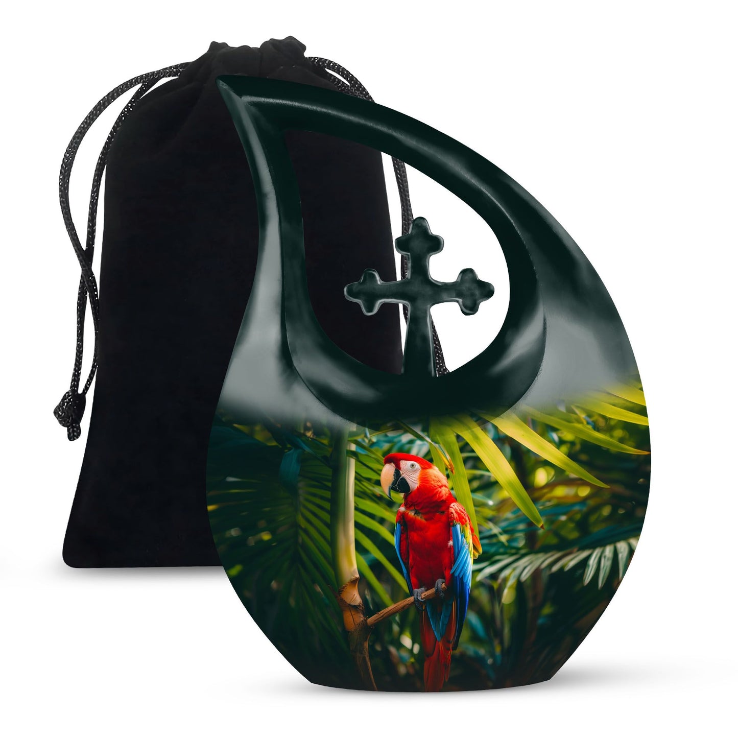 Large 10 inch Macaw Parrot Cross Drop Design Urn  