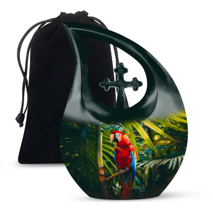 Large 10 inch Macaw Parrot Cross Drop Design Urn  