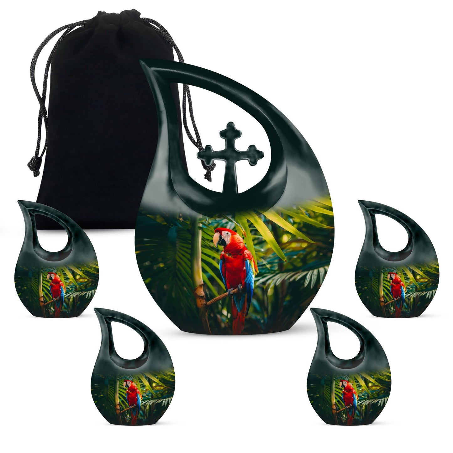 Large 10 inch Macaw Parrot Cross Drop Design Urn  