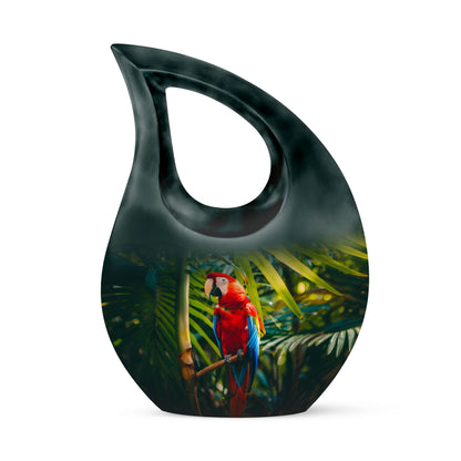 Large 10 inch Macaw Parrot Cross Drop Design Urn  
