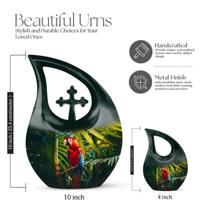 Large 10 inch Macaw Parrot Cross Drop Design Urn  