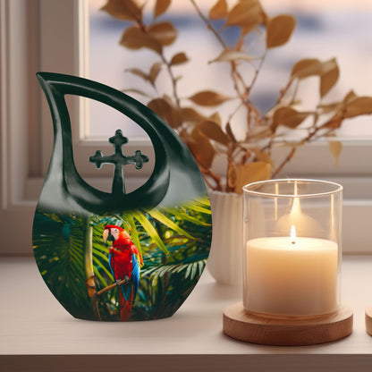Large 10 inch Macaw Parrot Cross Drop Design Urn  