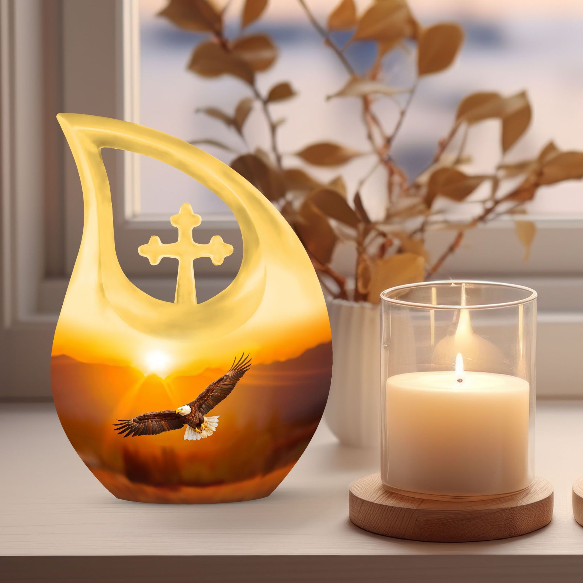 Eagle themed Medium Size Cross Drop memorial urn 