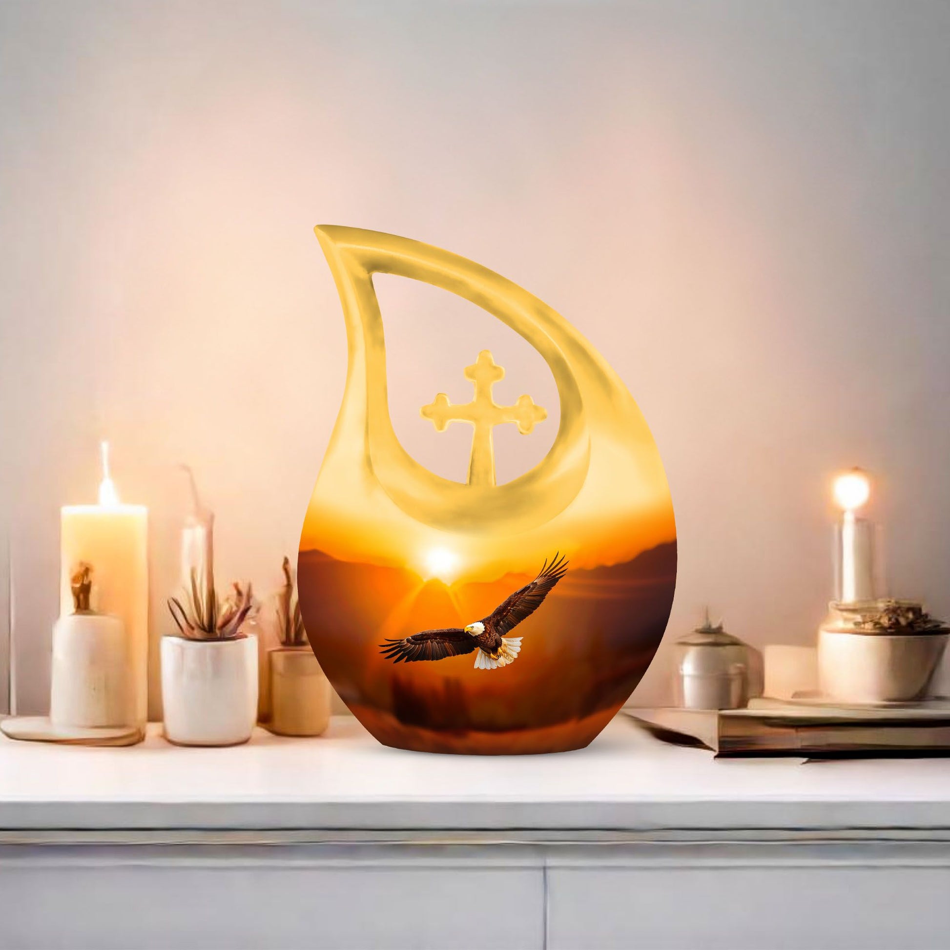 Eagle themed Medium Size Cross Drop memorial urn 