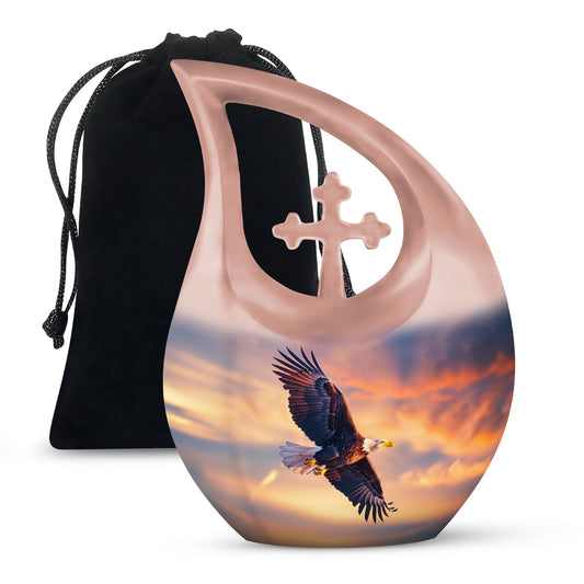 Eagle Urn with Cross Drop Design, Large Memorial Urn for