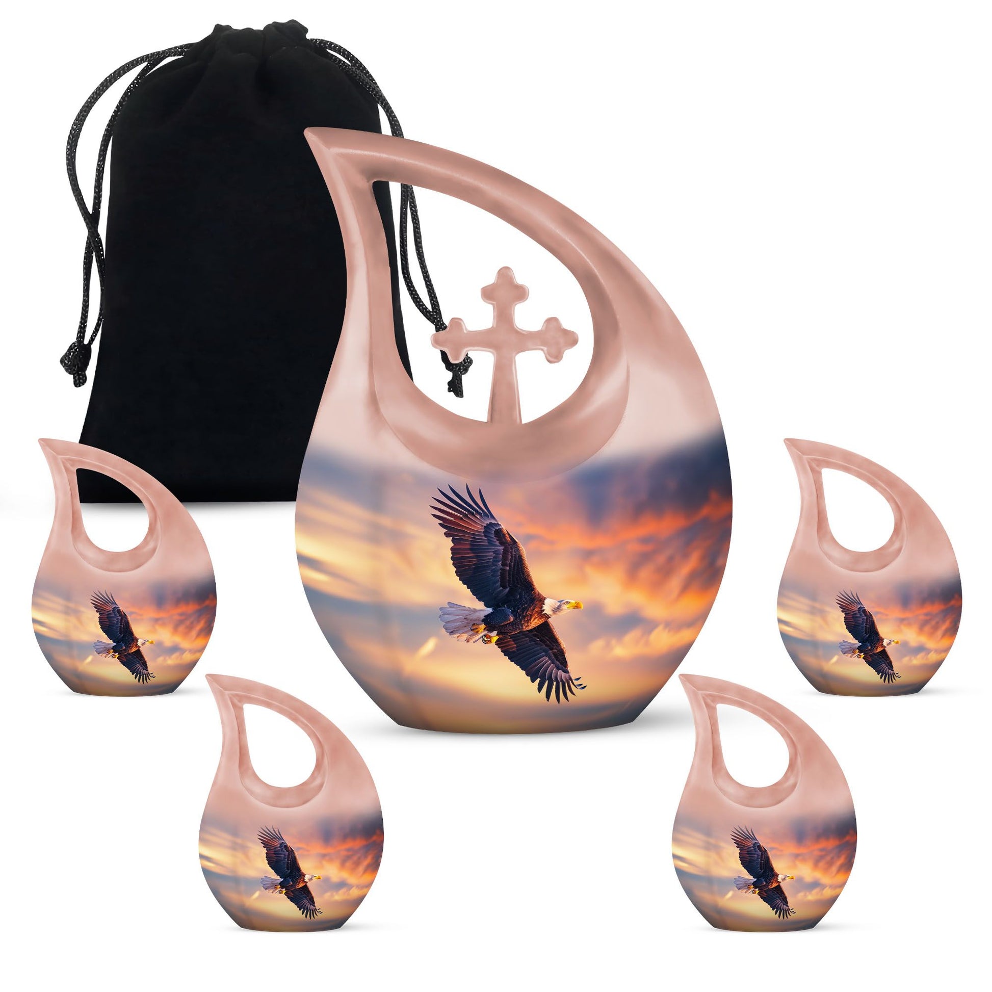 Eagle Urn with Cross Drop Design, Large Memorial Urn for