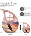 Eagle Urn with Cross Drop Design, Large Memorial Urn for