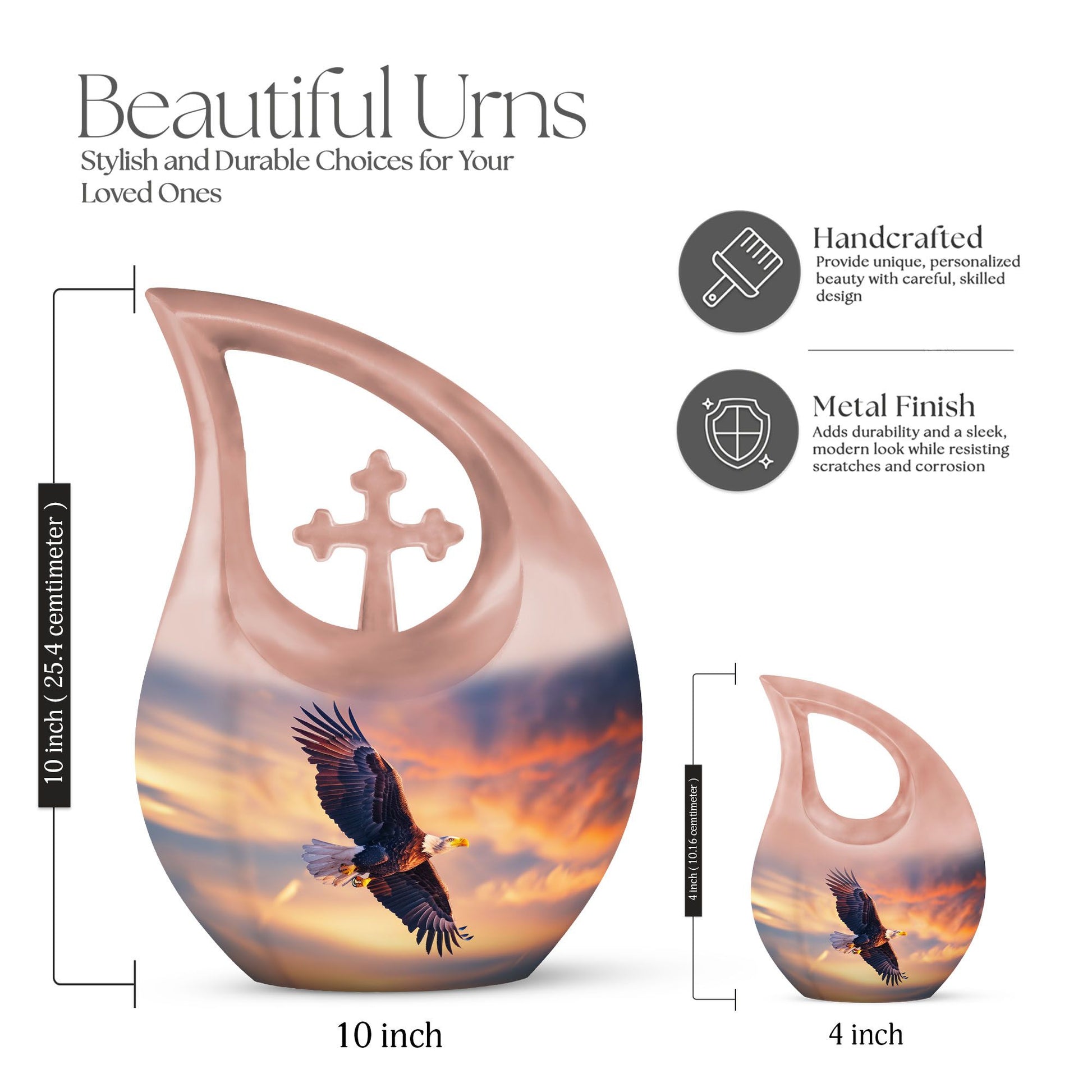 Eagle Urn with Cross Drop Design, Large Memorial Urn for