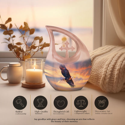 Eagle Urn with Cross Drop Design, Large Memorial Urn for