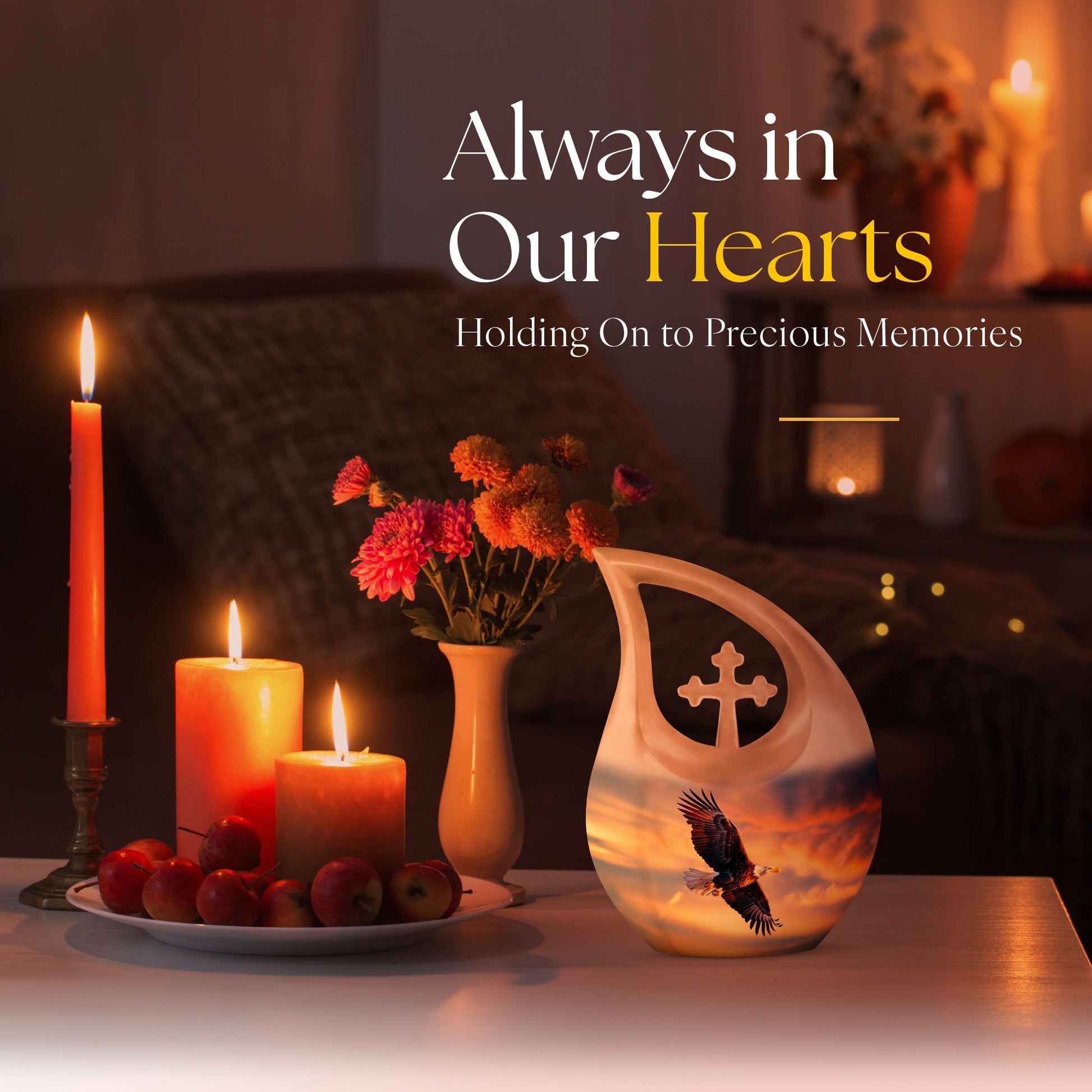 Eagle Urn with Cross Drop Design, Large Memorial Urn for